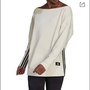 adidas Off the shoulder boat neck three stripe tunic sweatshirt Small Cream